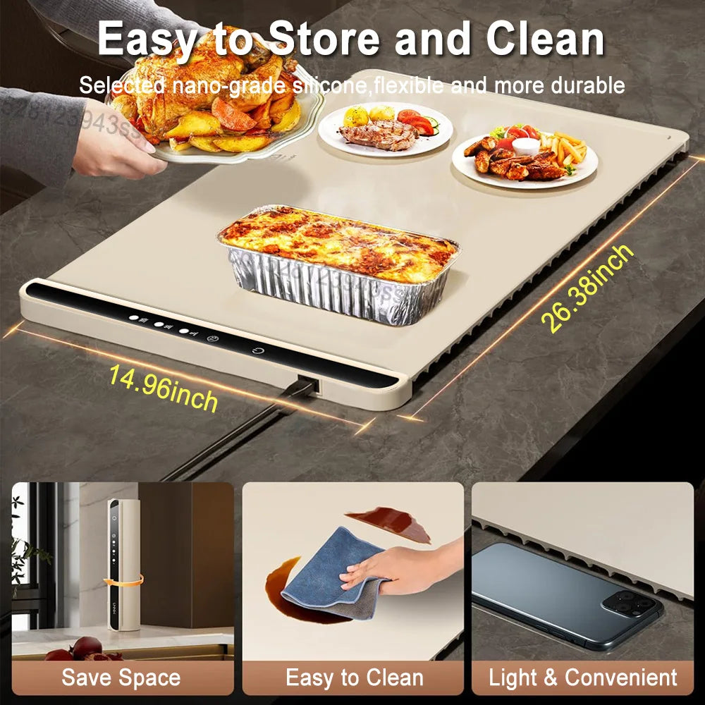 Electric Warming Tray Food Warmer Mat Foldable Warming Pad for Food Portable Electric Warming Tray Silicone Food Warmer Plate