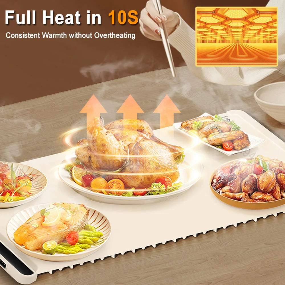 Electric Warming Tray Food Warmer Mat Foldable Warming Pad for Food Portable Electric Warming Tray Silicone Food Warmer Plate